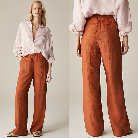 NWT J CREW PETITE Stratus pant in textured satin in Toasted Paprika - Picture 1 of 7